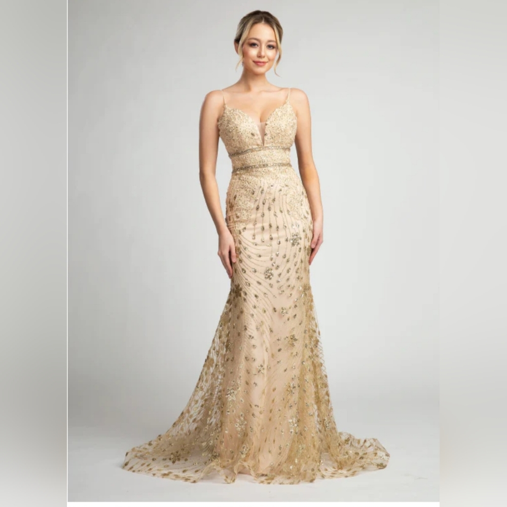 Aspeed design Sparkling Sequin Dress/Stunning V-Neck Fitted Gown with Glitter